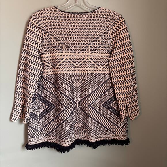 Lucky Fringe Hem Aztec Print Open Front Blazer Jacket - Picture 3 of 7